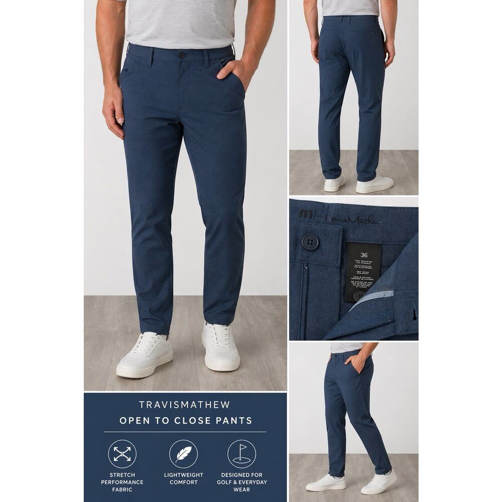 Travis Mathew Open To Close Golf Pants Mens 36 Blue Stretch Performance
